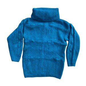 Vintage Chunky Wool Mohair Cable Knit Sweater Sz S Blue Turtleneck Après-Ski